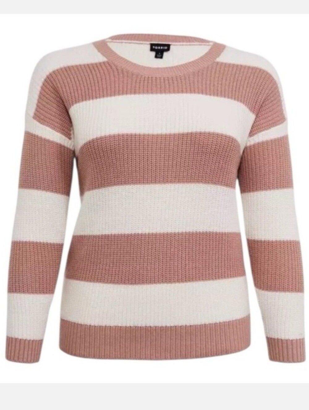 torrid Cream and Dusty Rose Striped Scoop Neck Sweater